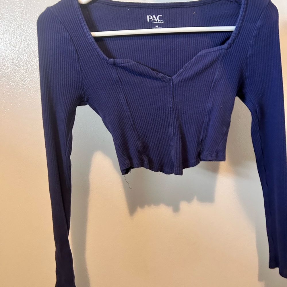 PacSun Deep Blue Ribbed Long Sleeve Crop Top